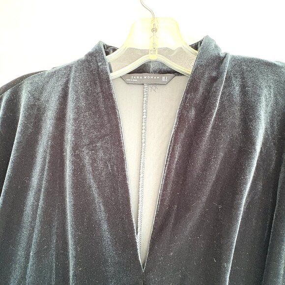 ZARA WOMAN Dress Size M Dark Green Velvet V-neck Oversized Minimalist A-line - Picture 6 of 10
